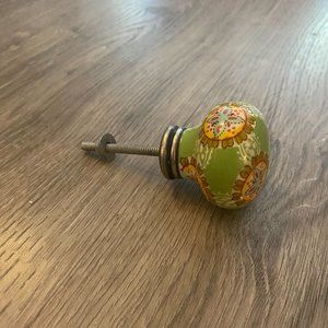 Anthropologie - Victorian Round Ceramic Drawer Knob - Green, Yellow, & White